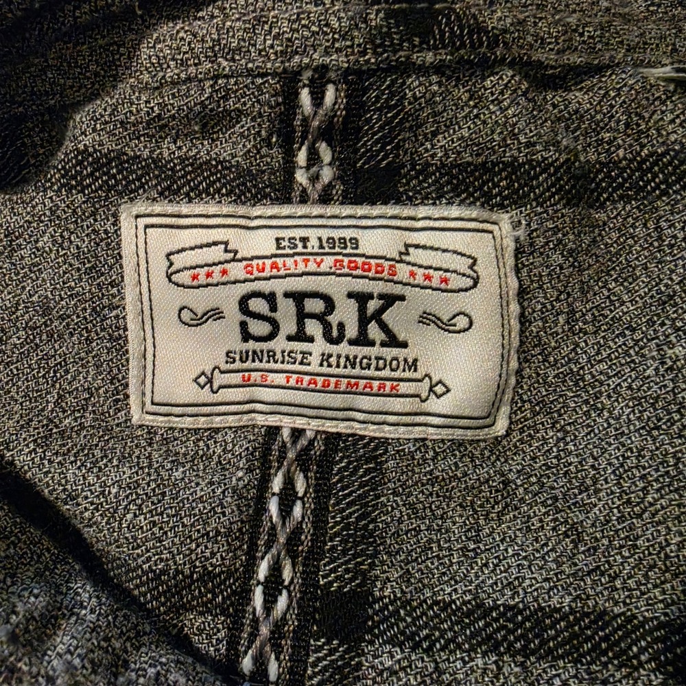 SRK Sunrise Kingdom Mens Large Grey Black Windowpane Plaid Button Down Shirt L - Picture 3 of 7